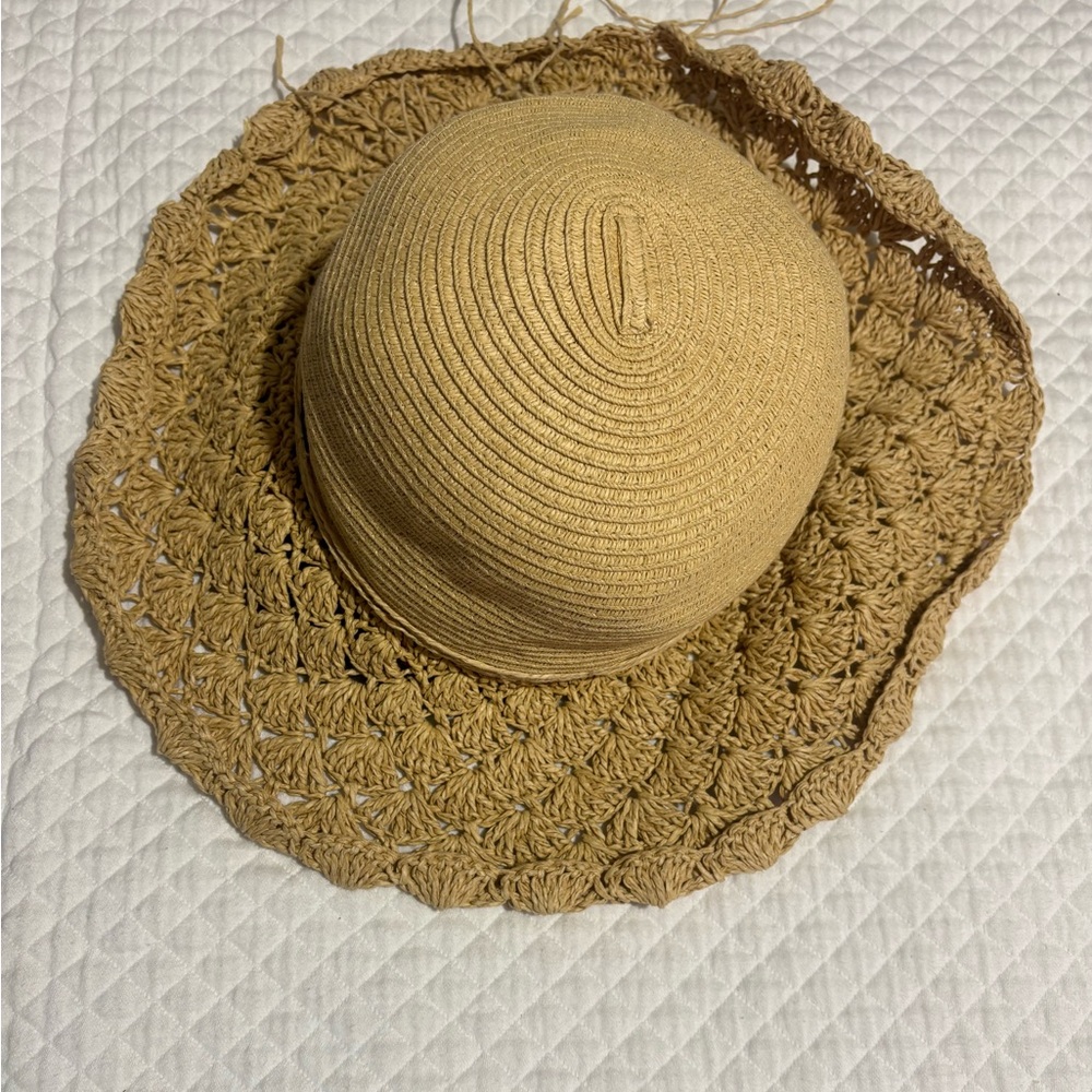 Sun N’ Sand Headwear Women’s Crochet/Straw Wide Brim Sun Hat - Tan